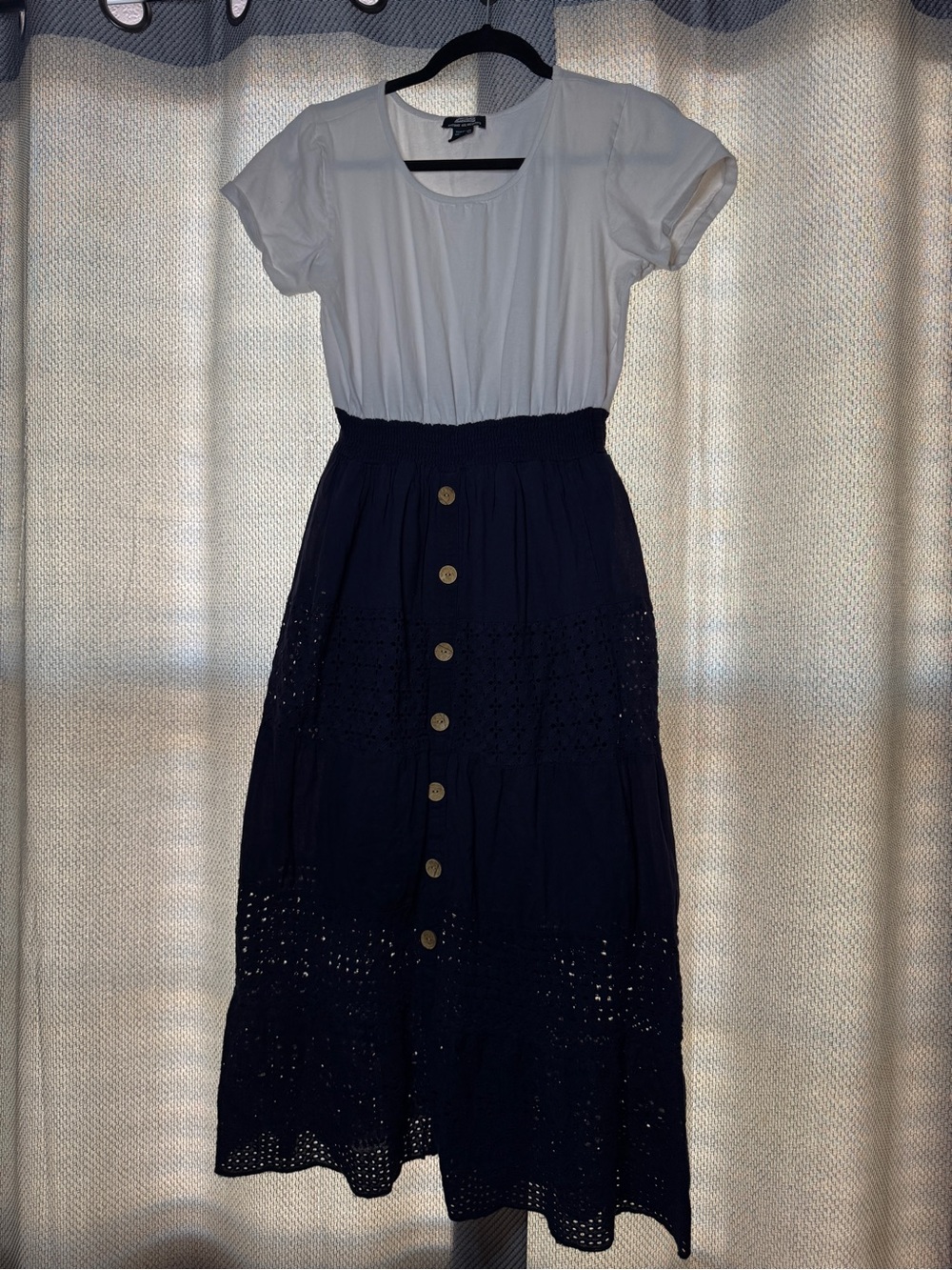 White & Navy Blue Maxi Dress
